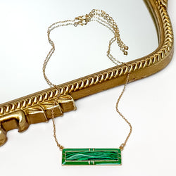 Everyday Gold Tone Chain Necklace With Rectangular Pendant in Kelly Green