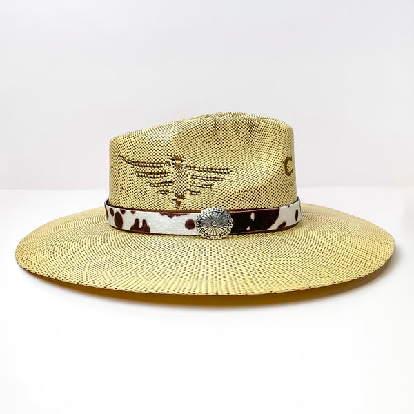 Back Road Chillin Cow Print Hat Band in Dark Brown/Silver Tone