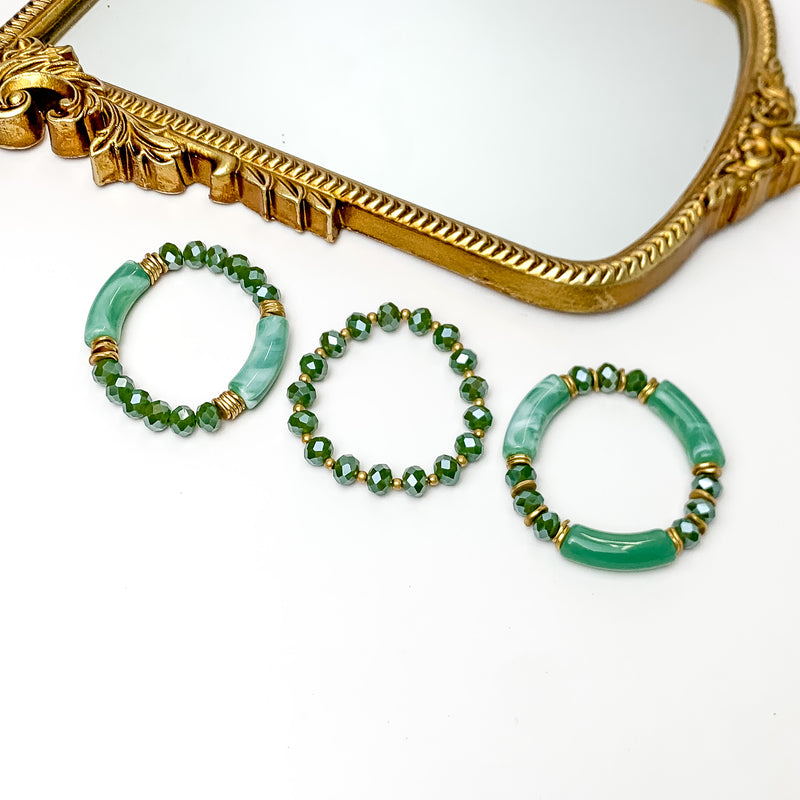 Set of Three | Sunny Bliss Crystal Beaded Bracelet Set in Green