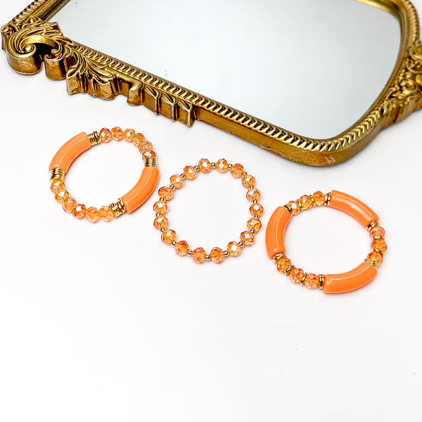 Set of Three | Sunny Bliss Crystal Beaded Bracelet Set in Orange