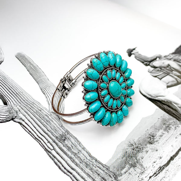 Turquoise Oval Stone Concho Hinge Cuff Bracelet