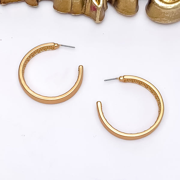 Gold Tone Large Hoop Earrings With a Textured Inside