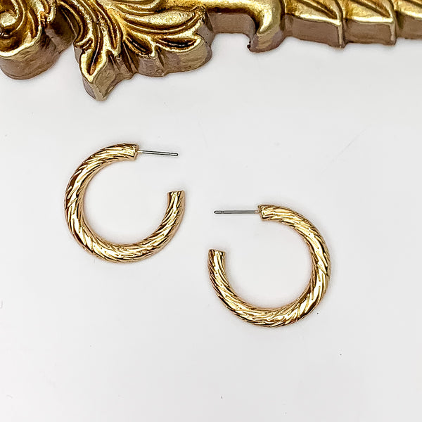 Gold Tone Small Twisted Hoop Earrings