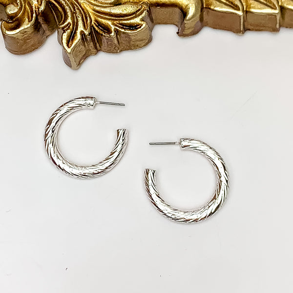 Silver Tone Small Twisted Hoop Earrings