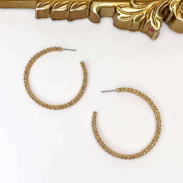 Worry Free Large Gold Tone Textured Hoop Earrings