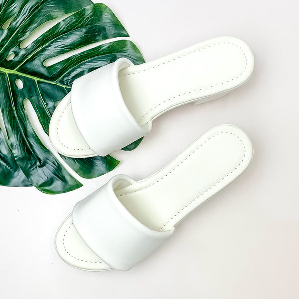 Beach Trippin' Slide On Block Heel Sandals in White