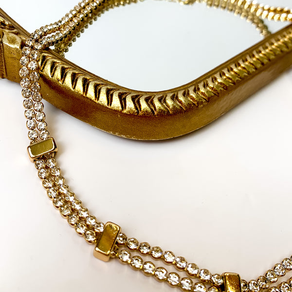 Glam Girl Gold Tone Necklace Outlined in Clear Crystals