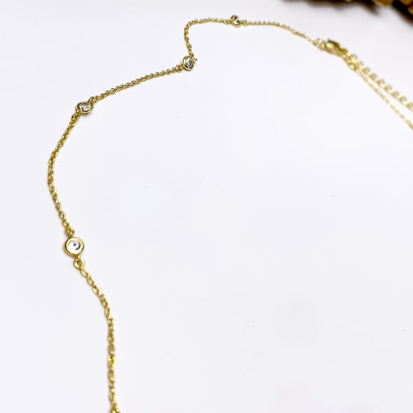 Simple Gold Tone Necklace With Clear Crystals