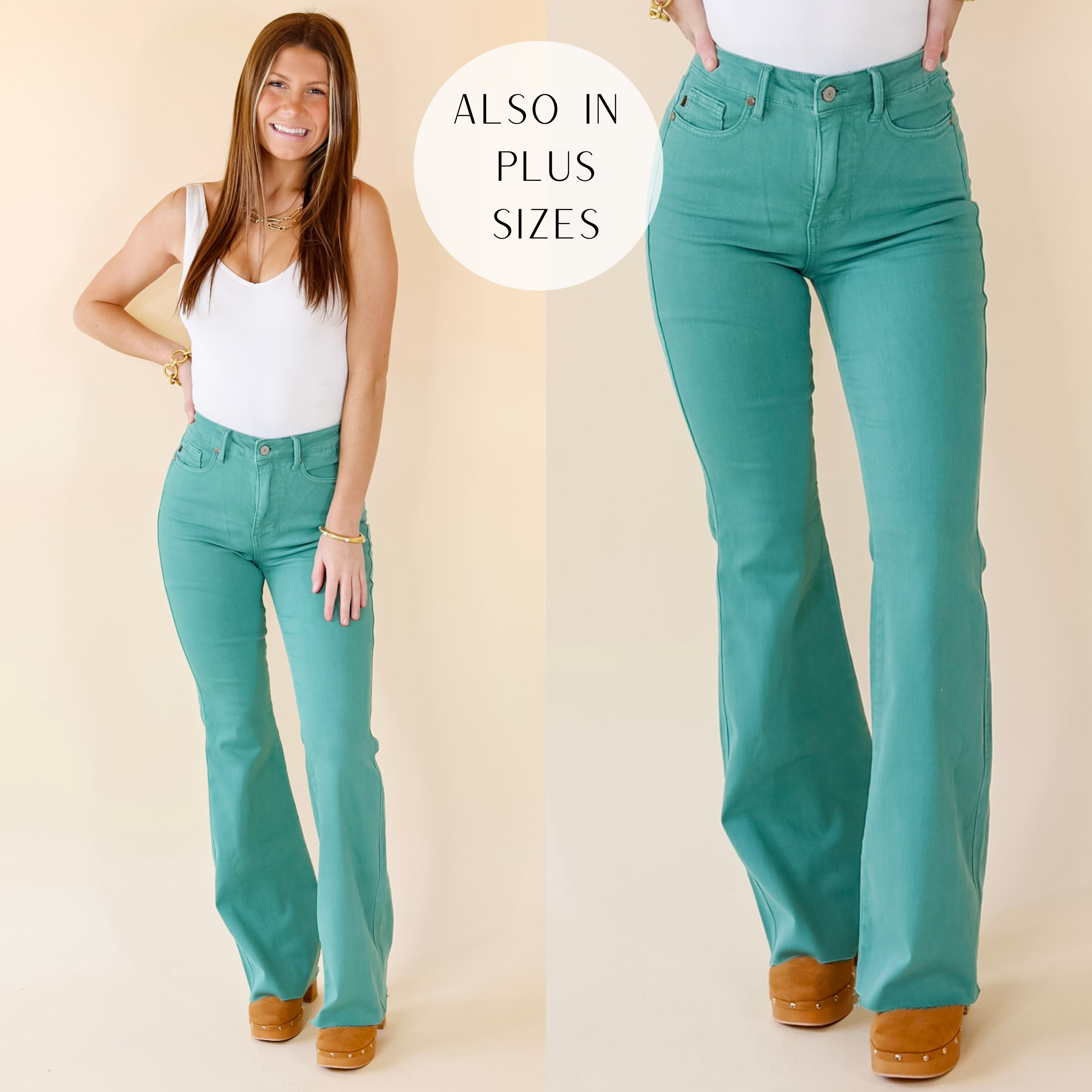 Image of Judy Blue | Manifest It Tummy Control Flare Jeans in Topaz Green