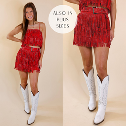 Cowboy Killer Crystal Fringe Mini Skort in Red