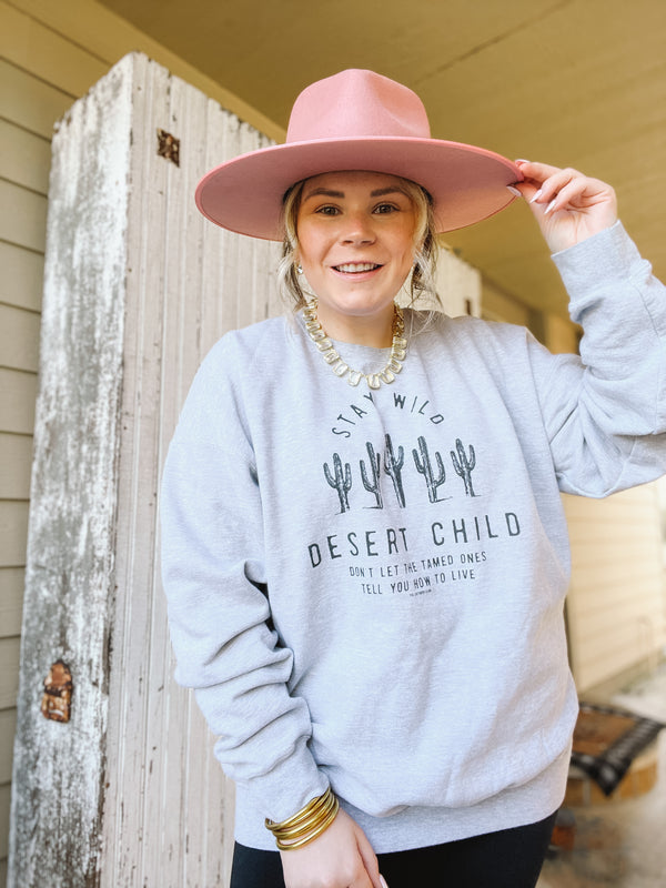 Online Exclusive | Stay Wild Desert Child Long Sleeve Graphic Sweatshirt in Grey