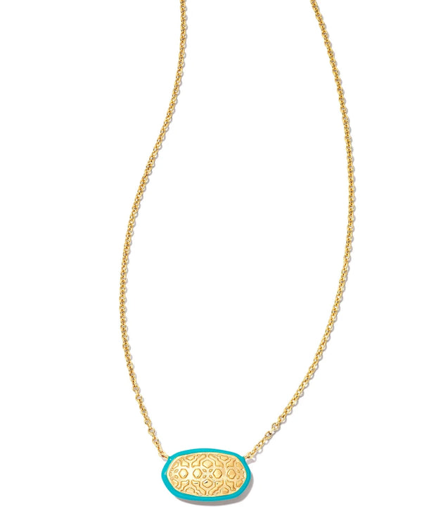Kendra Scott | Elisa Gold Enamel Framed Short Pendant Necklace in Sea Green Ombre Illusion
