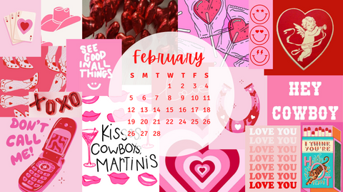 free monthly wallpaper for february, valentine's day themed in pink and red with hearts