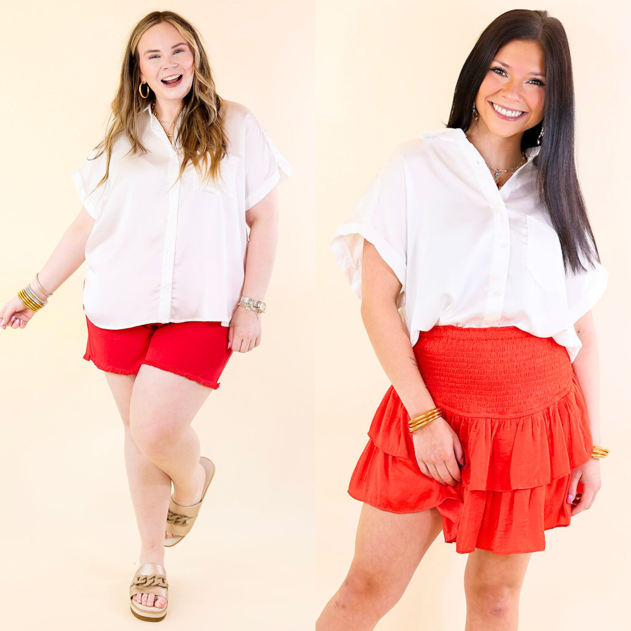 Image of Free To Be Fab Button Up Short Sleeve Top in White