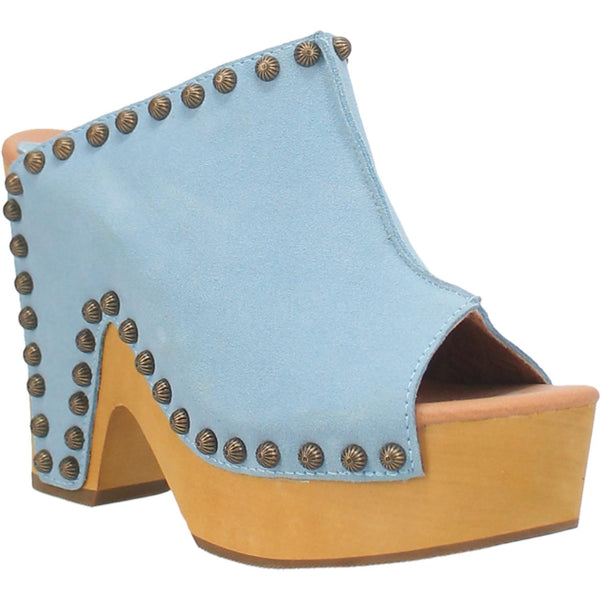 Online Exclusive | Dingo | Peace N Love Leather Clog Heeled Sandal in Blue **PREORDER