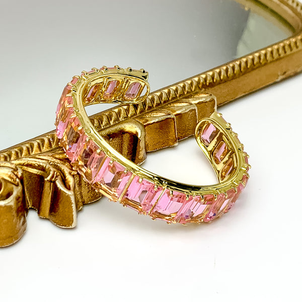 Sorrelli | Julianna Rectangle Crystal Cuff Bracelet in Bright Gold Tone and First Kiss