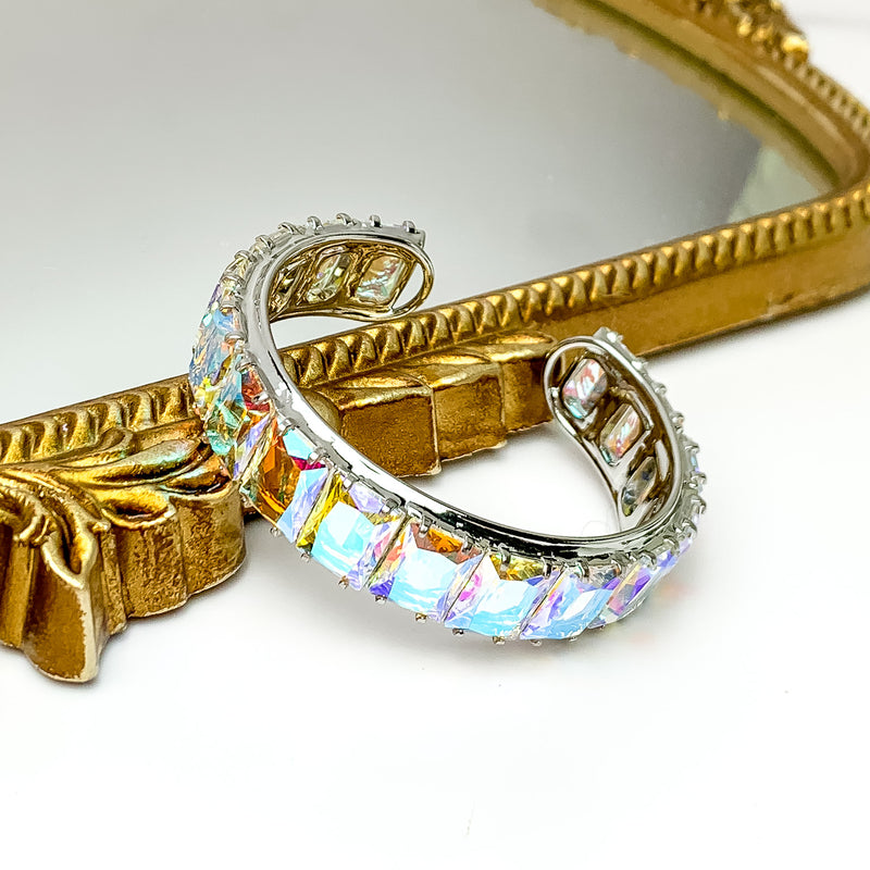 Sorrelli | Julianna Rectangle Crystal Cuff Bracelet in Palladium Silver Tone and Aurora Borealis