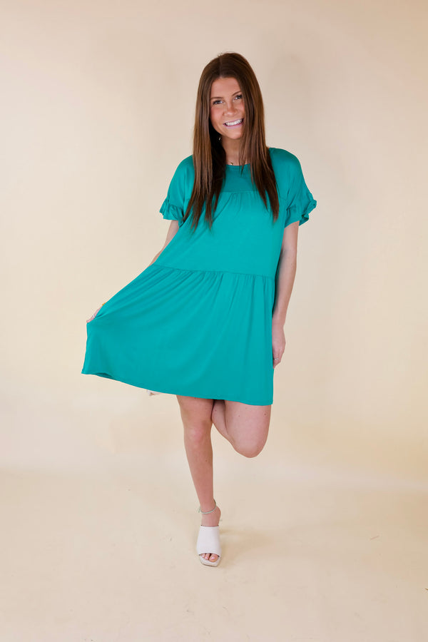 Gorgeous Girly Ruffle Sleeve Tiered Dress in Teal