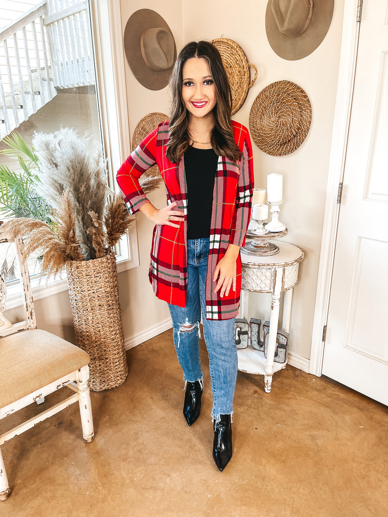 All Eyes On You Plaid Cardigan in Red and Green
