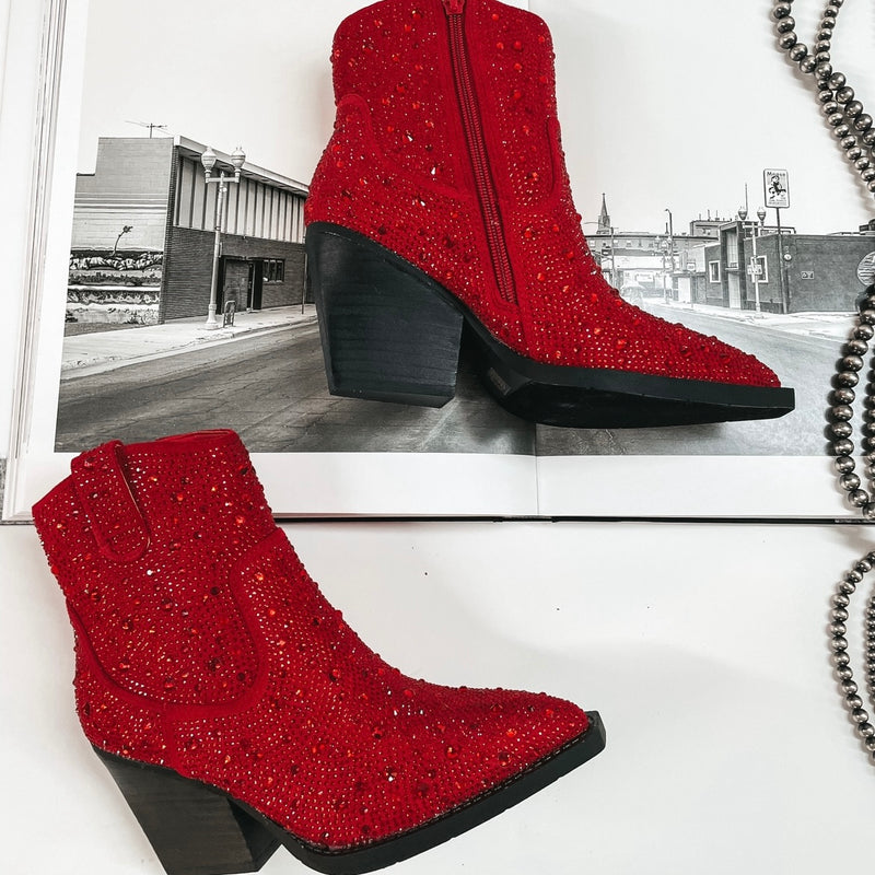 Very G | Kady Rhinestone Cowboy Booties in Red