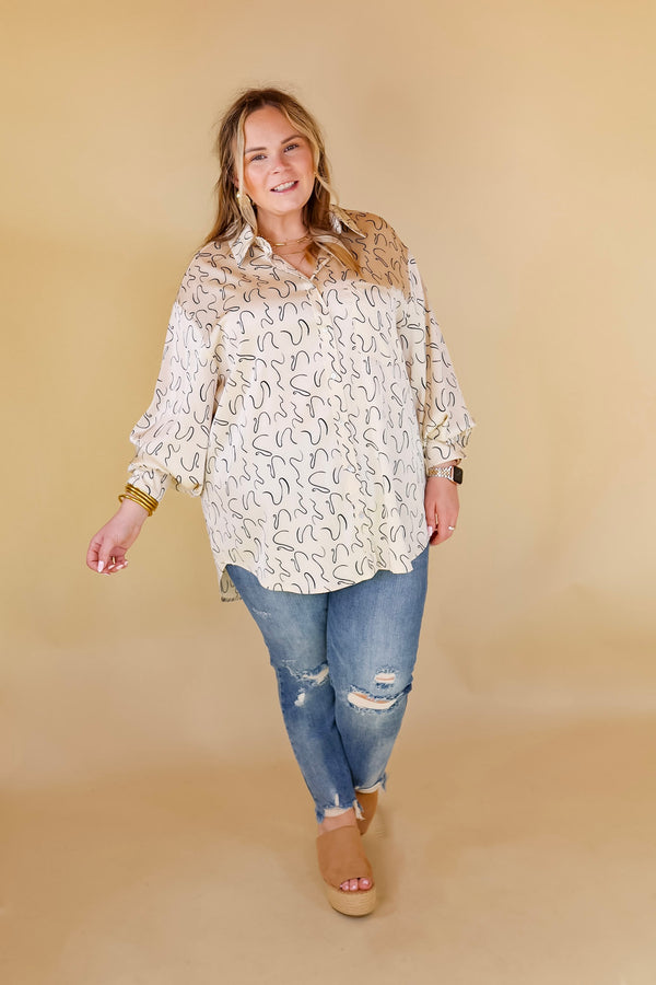 Endlessly Obsessed Satin Button Up Swirl Print Top in Ivory