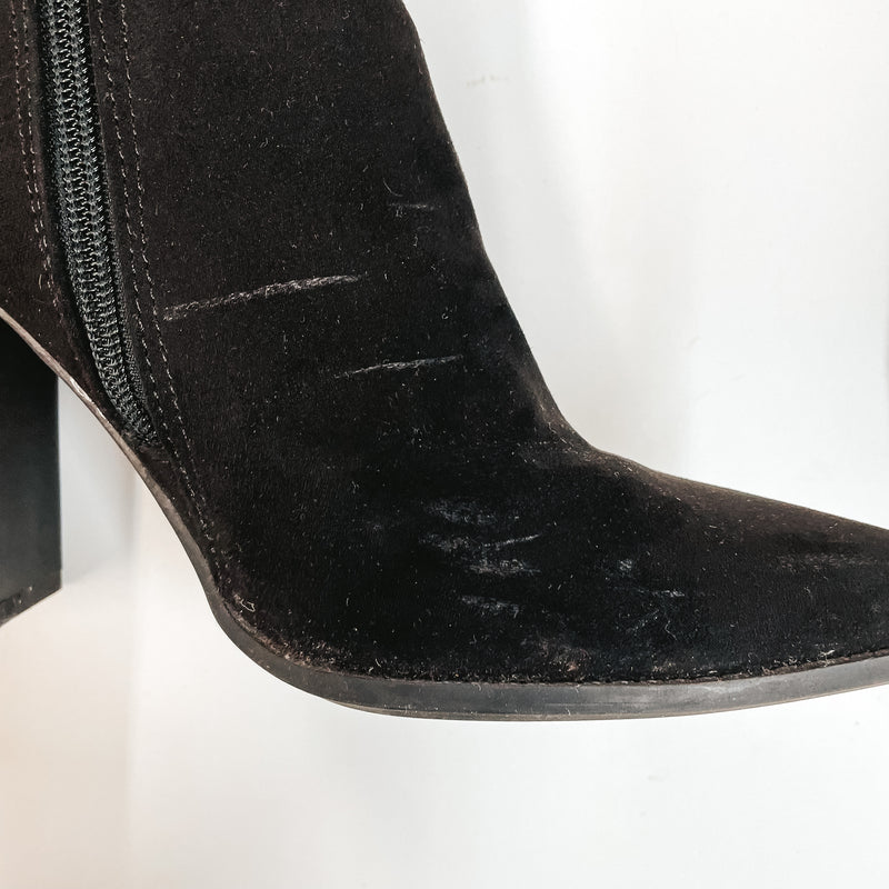 Model Shoes Size 9 | Walking By Side Zip Heeled Booties with Pointed Toe in Black