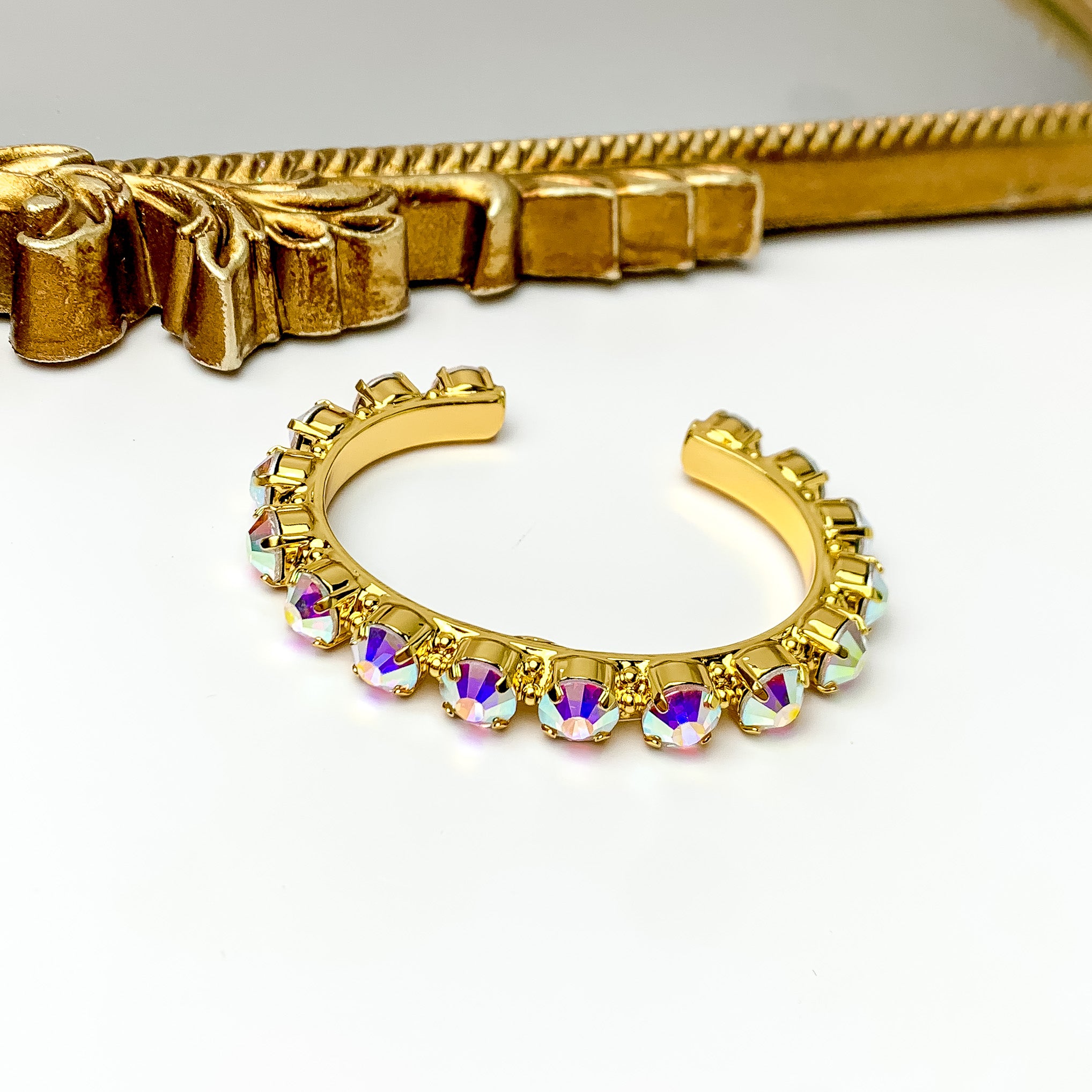 Image of Sorrelli | Riveting Romance Cuff Bracelet in Bright Gold Tone and Aurora Borealis Crystals