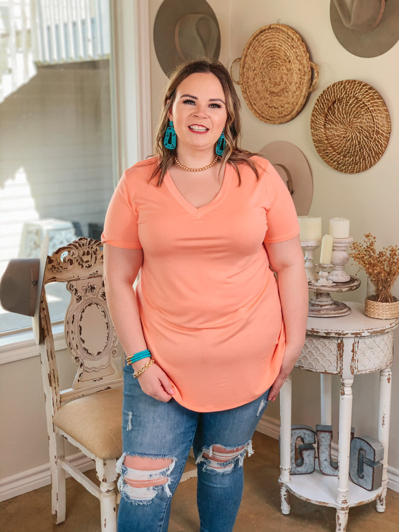 It's That Simple Solid V Neck Tee in Peach