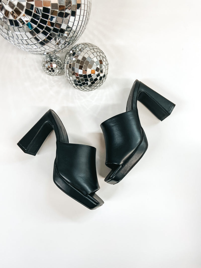 Chic Moment Slide On Block High Heels in Black