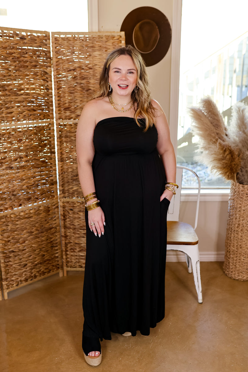 Oh, Snap Strapless Maxi Dress in Black