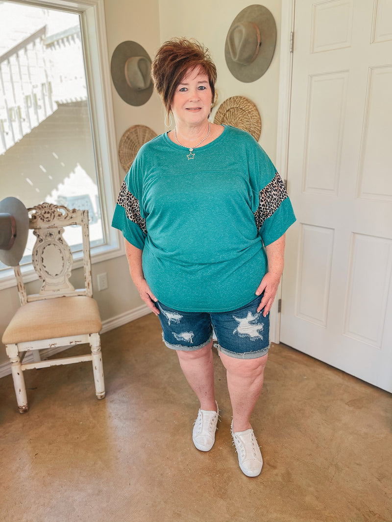 Focused on Forward Leopard Drop Sleeve Top in Teal