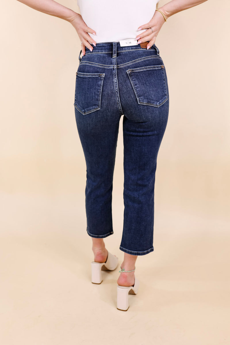 Judy Blue | Express It All Destroy Hem Cropped Straight Jeans in Dark Wash