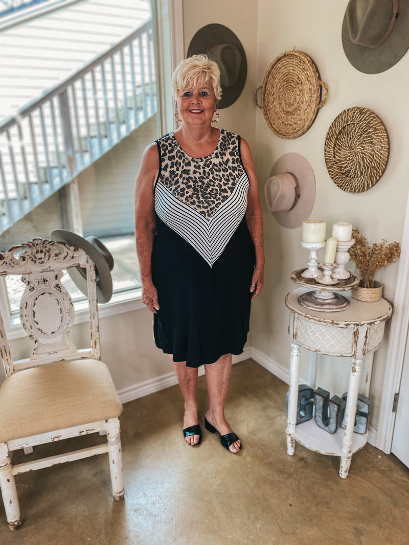 Pretty in Prints Leopard and Striped Tank Top Dress in Black