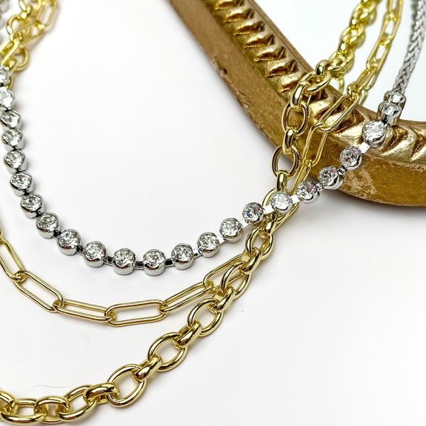 Sorrelli | Jordan Layered Necklace with Clear Crystals in Mixed Metal