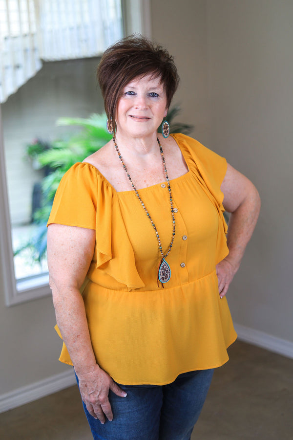 Plus Size | Resounding Success Peplum Top with Button Detail in Mustard Yellow