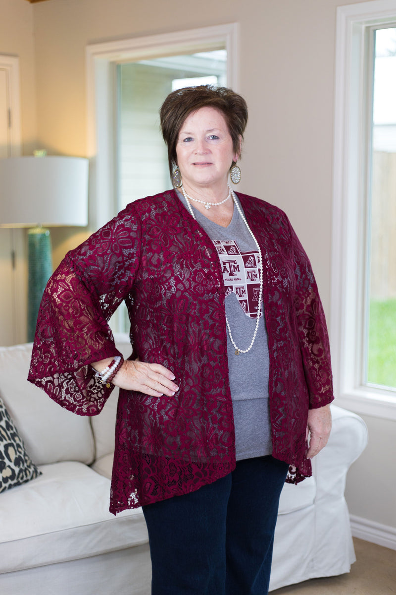 Lace Kimono in Maroon – Giddy Up Glamour Boutique
