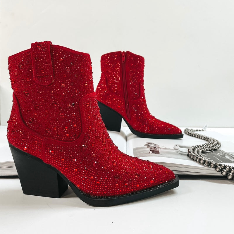 Very G | Kady Rhinestone Cowboy Booties in Red