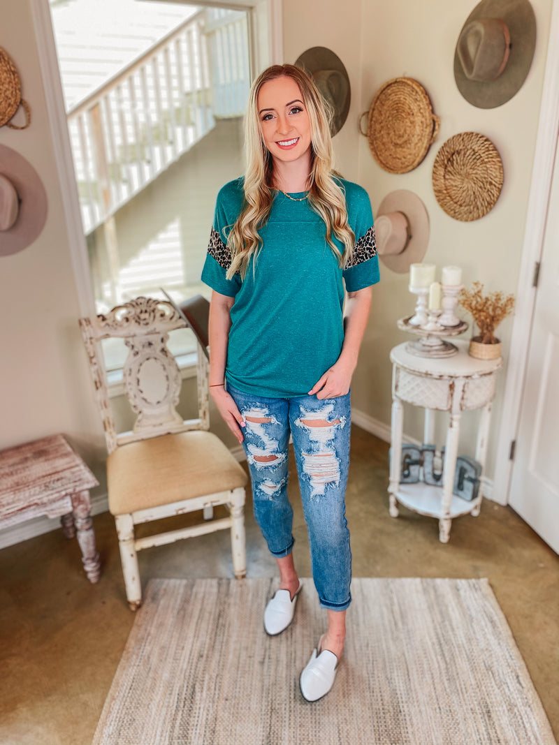 Focused on Forward Leopard Drop Sleeve Top in Teal