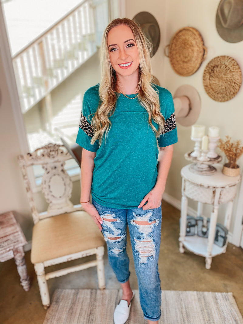 Focused on Forward Leopard Drop Sleeve Top in Teal