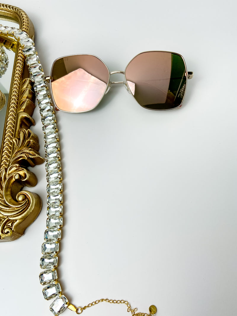 DIFF | Iris Peach Mirror Sunglasses in Gold Tone