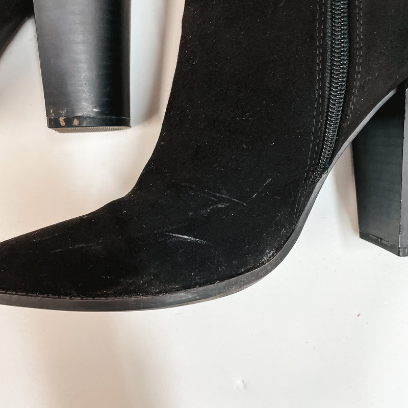 Model Shoes Size 9 | Walking By Side Zip Heeled Booties with Pointed Toe in Black