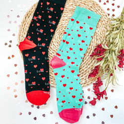 Valentine's Socks | All My Love Crew Socks in Black or Mint