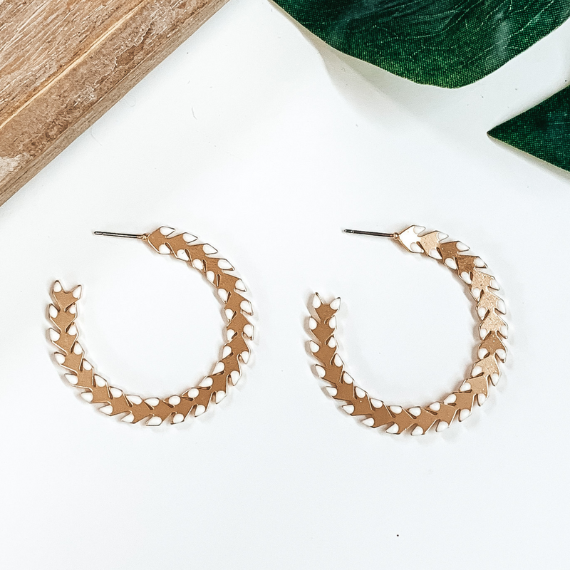 Spiked Hoop Earrings in White and Gold