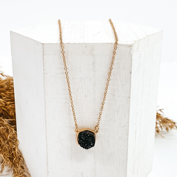 Druzy Hexagon Gold Necklace in Black