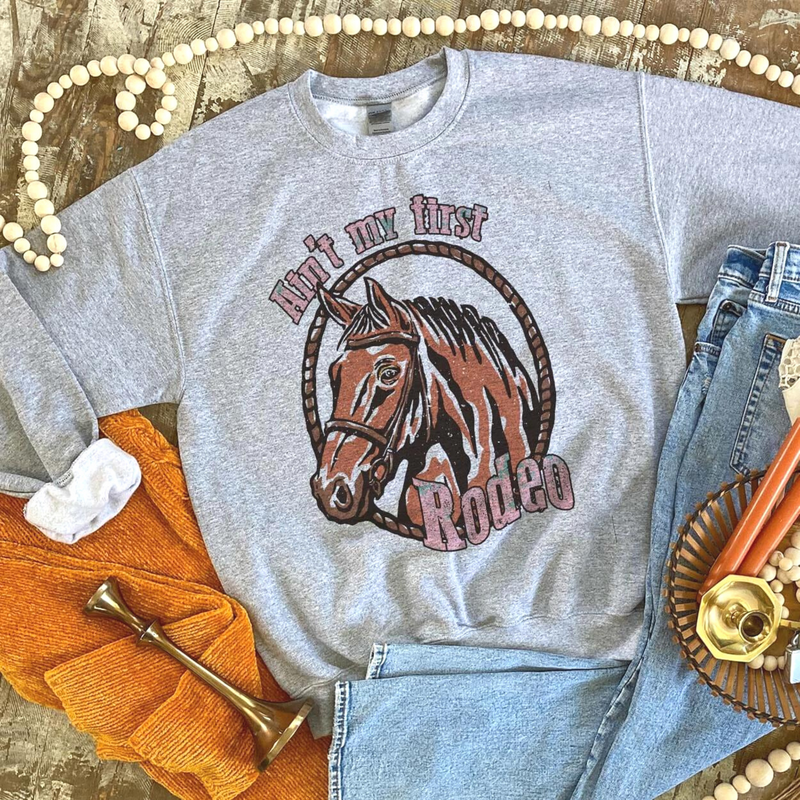 Online Exclusive | Ain't My First Rodeo Long Sleeve Sweatshirt in Gray