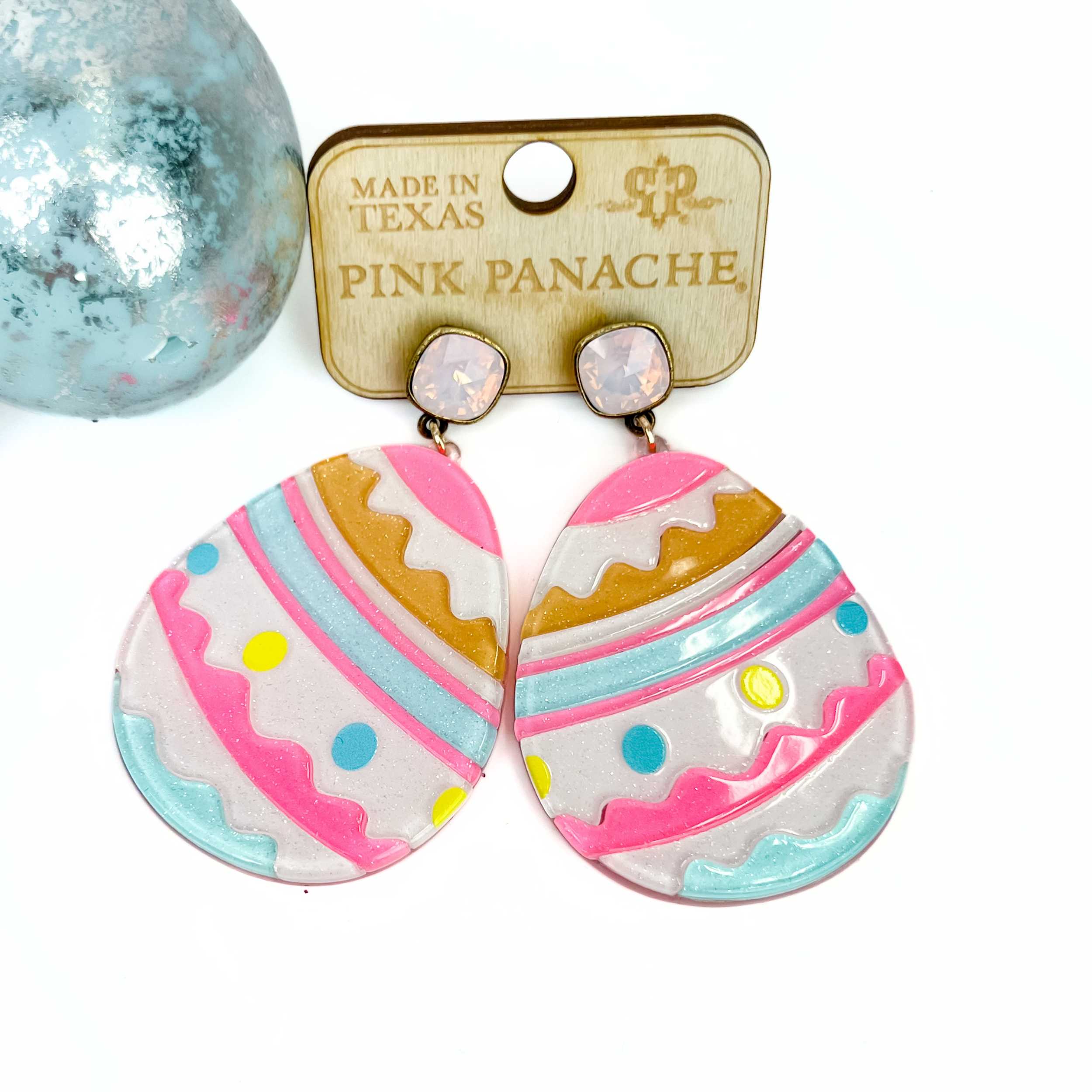 Image of Pink Panache | Colorful Easter Egg Earrings with Light Pink Cushion Cut Crystals