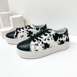 Casually Chic Lace Up Platform Sneakers in Cow Print