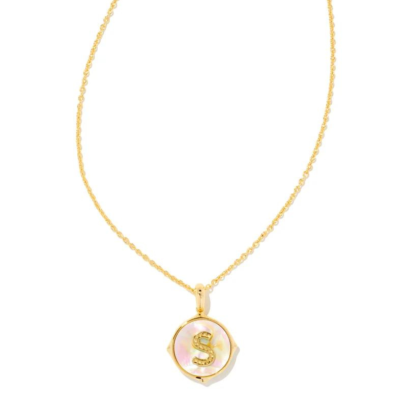 Kendra Scott | Initial Gold Disc Reversible Pendant Necklace in Iridescent Abalone