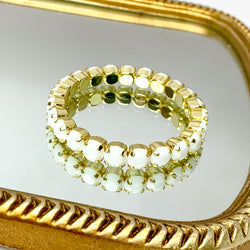 Sorrelli | Sienna Crystal Stretch Bracelet in Bright Gold Tone and White Alabaster Crystals