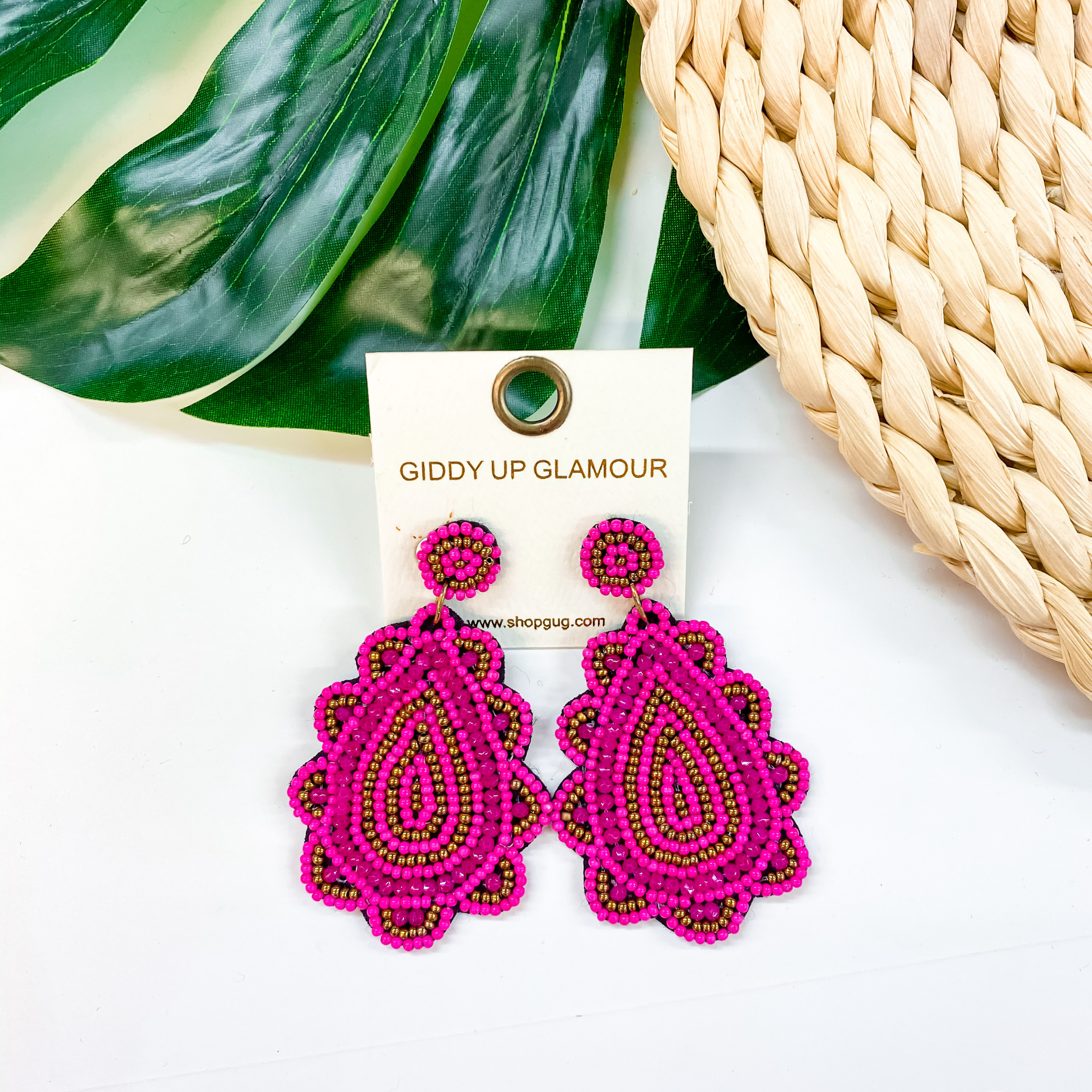 White and Dark pink stone gold plated earrings – Jhillmill Fashion Jewellery